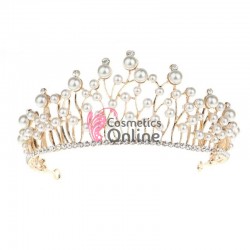 Coroana eleganta pentru mireasa CR056 Aurie cu cristale din sticla